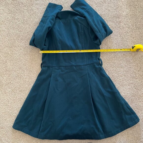 Modcloth Teal Overcoat With Vibrant Pink & Purple Cat Print Lining Size M - Picture 9 of 12